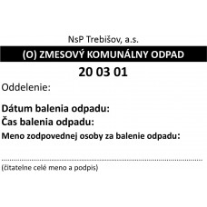 Etiketa - Zmesový komunálny odpad 20 03 01 Trebišov Etiketa - Zmesový komunálny odpad 20 03 01 Trebišov